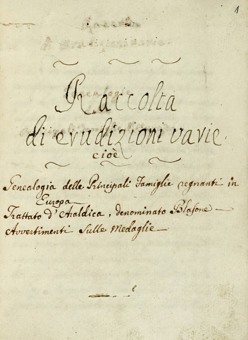 Raccolta di erudizioni varie, cioè: Genealogia delle principali famiglie regnanti in Europa. Trattato d'araldica, denominato blasone. Avvertimenti sulle medaglie.