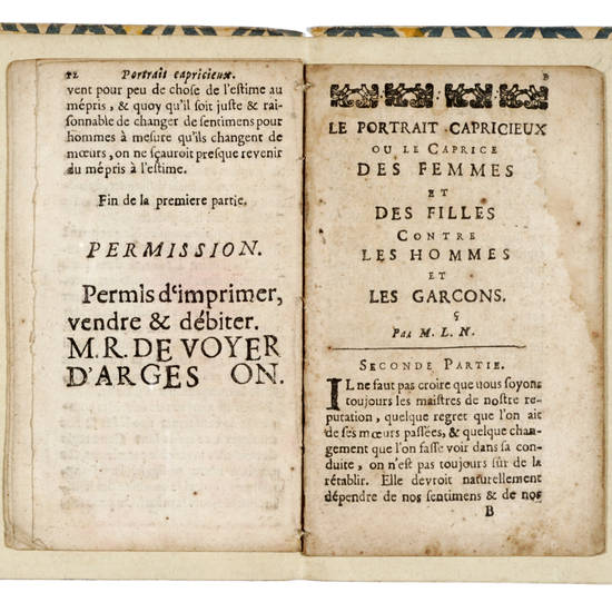 Le Portrait Capricieux ou le Caprice des Hommes et de Garcons, contre Les femmes et Les Filles par M.L.N. (Premiere Partie- Seconde Partie).