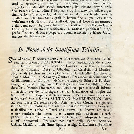 Trattato di Pace Perpetua e Libero Commercio Fermato tra Sua Maestà Imperiale e Sua Maestà Ottomanna. Li 25. Maggio 1747.