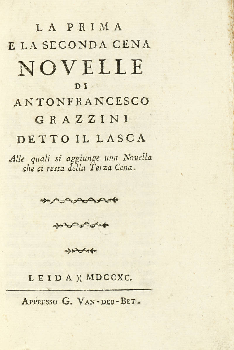 La Prima e la Seconda Cena [...] Alle quali si aggiunge una Novella che ci resta della Terza Cena.