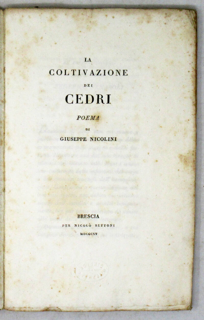 La coltivazione dei cedri. Poema di G.N.