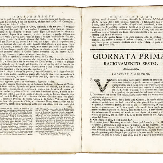 Ragionamenti, sopra le invenzioni da lui dipinte in Firenze nel Palazzo di Loro Altezze Serenissime con lo Illustriss. ed Eccellentiss. Signore D. Francesco Medici allora Principe di Firenze, insieme con la invenzione della pittura da lui cominciata nella