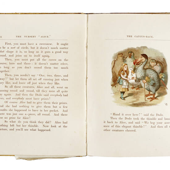 The Nursery Alice containing twenty coloured enlargements from Tenniel's illustrations [...] the cover designed and coloured by E. Gertrude Thomson.