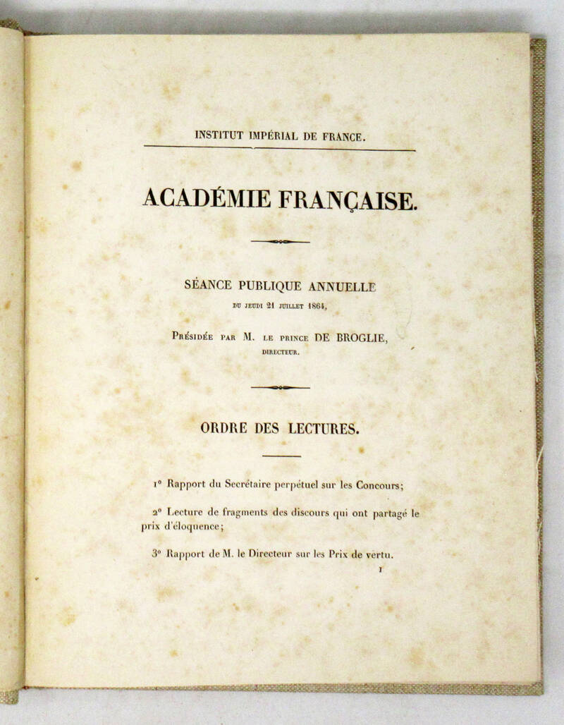 ACADEMIE FRANCAISE. Séance publique annuelle du jedi 21 juillet 1864.