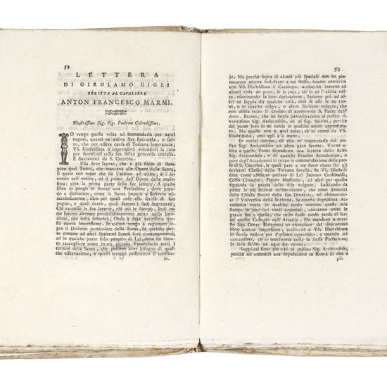 Vita di Girolamo Gigli Sanese detto fra gli Arcadi Amaranto Sciaditico scritta da Oresbio Agièo (pseud.)...Con Aggiunta delle lettere delle principali accademie dell'Italia scritte dal medesimo in approvazione delle Opere di S. Caterina da Siena.