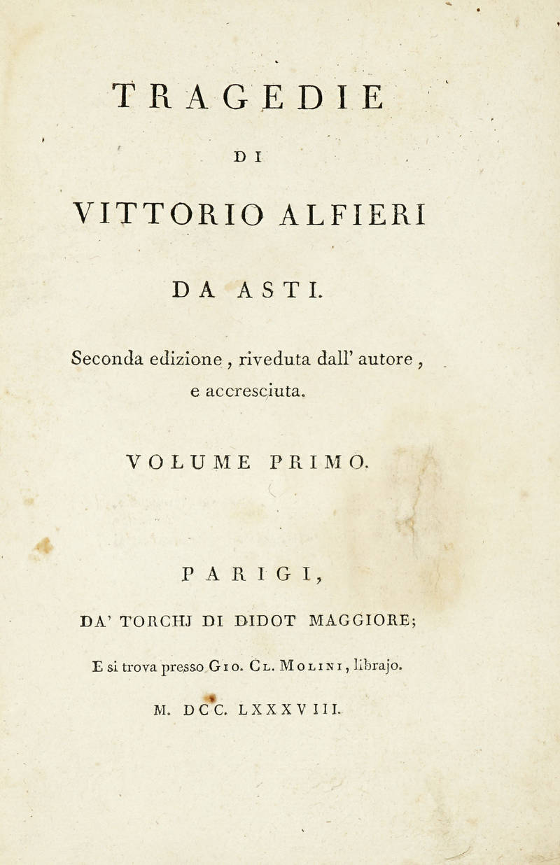 Tragedie. Seconda edizione, riveduta dall'autore, e accresciuta. (Voll. I-VI).