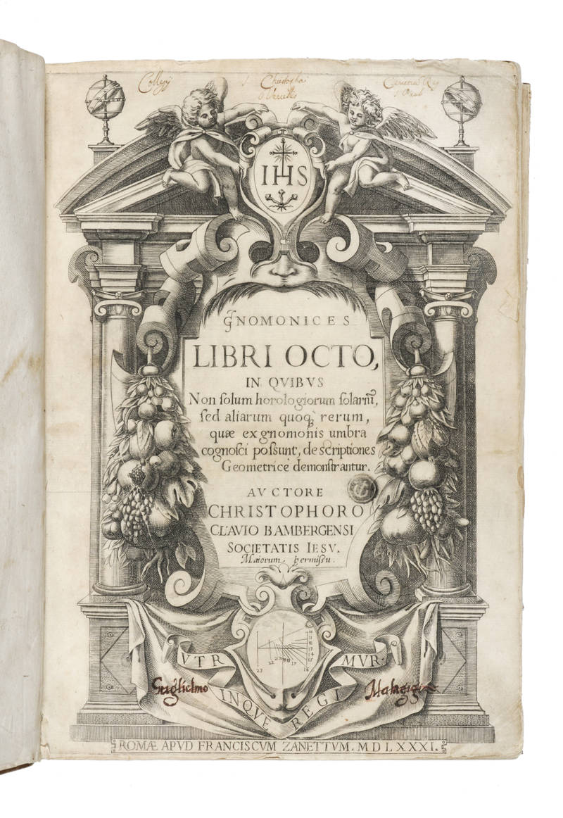 Gnomonices Libri Octo, in quibus non solum horologiorum solarium, sed aliarum quoq; rerum, quae ex gnominis umbra cognosci possunt, descriptiones Geometricê demonstrantur...