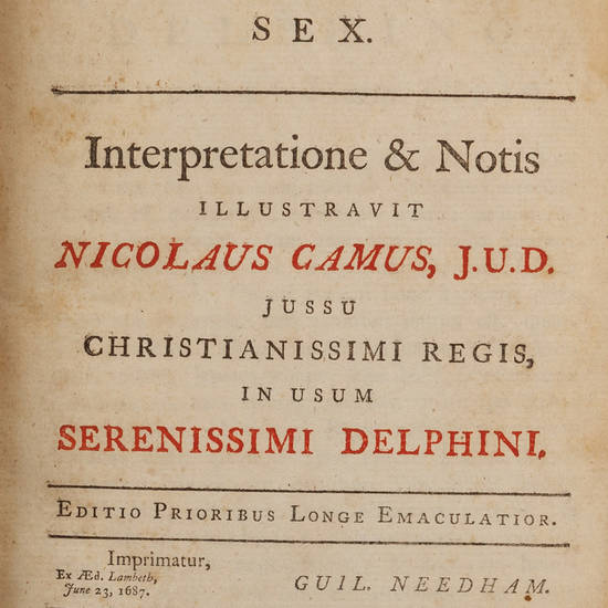 Comoediae sex. Interpretatione & Notis illustravit Nicolaus Camus, jussu christinaissimi regis in usum serenissimi Delphini. Editio prioribus longe emaculatior.