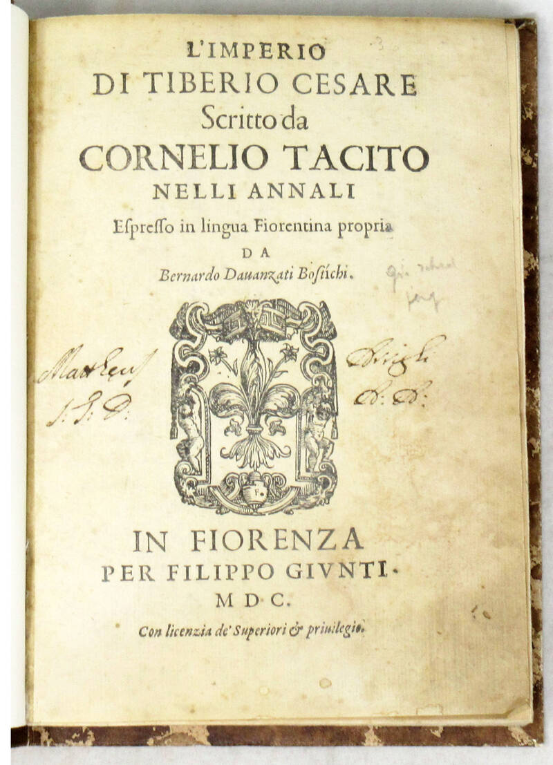 L'imperio di Tiberio Cesare...espresso in lingua Fiorentina propria da Bernardo Davanzati Bostichi.