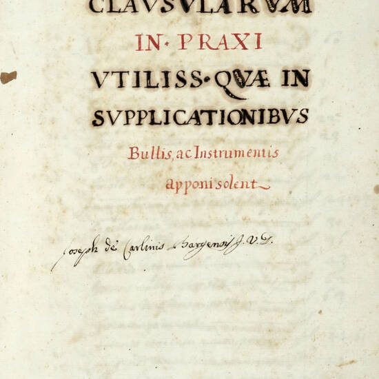 Tractatus Clausularum in praxi utiliss. quae in supplicationibus. Bullis ac instrumentis apponi solent. (Segue:) Colectanea Cardinalis Panphili: alienatio Rei Ecclesiae.